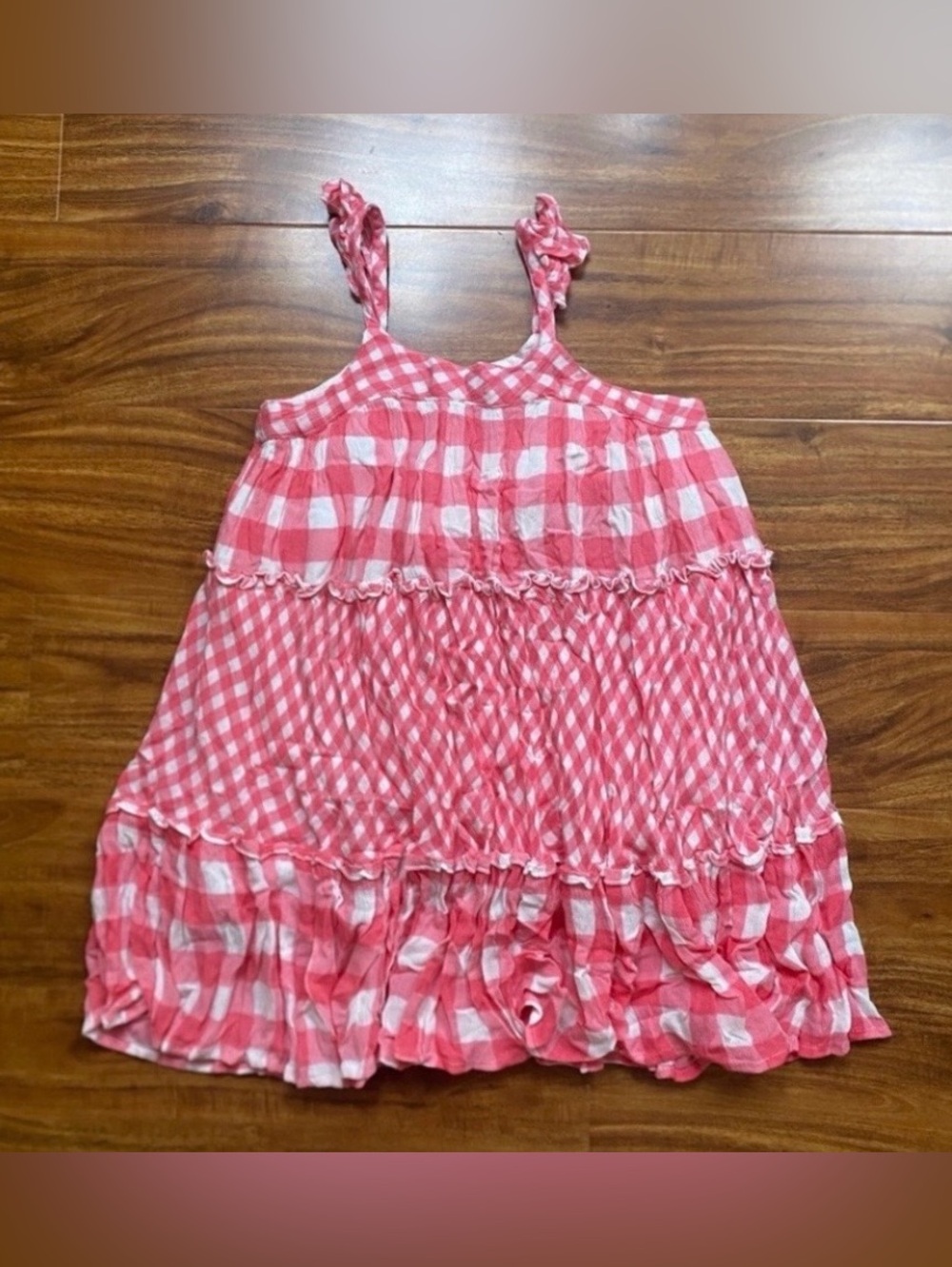 French Connection Girls Pink White Gingham Soft Rayon Dress Size 6 Cottagecore